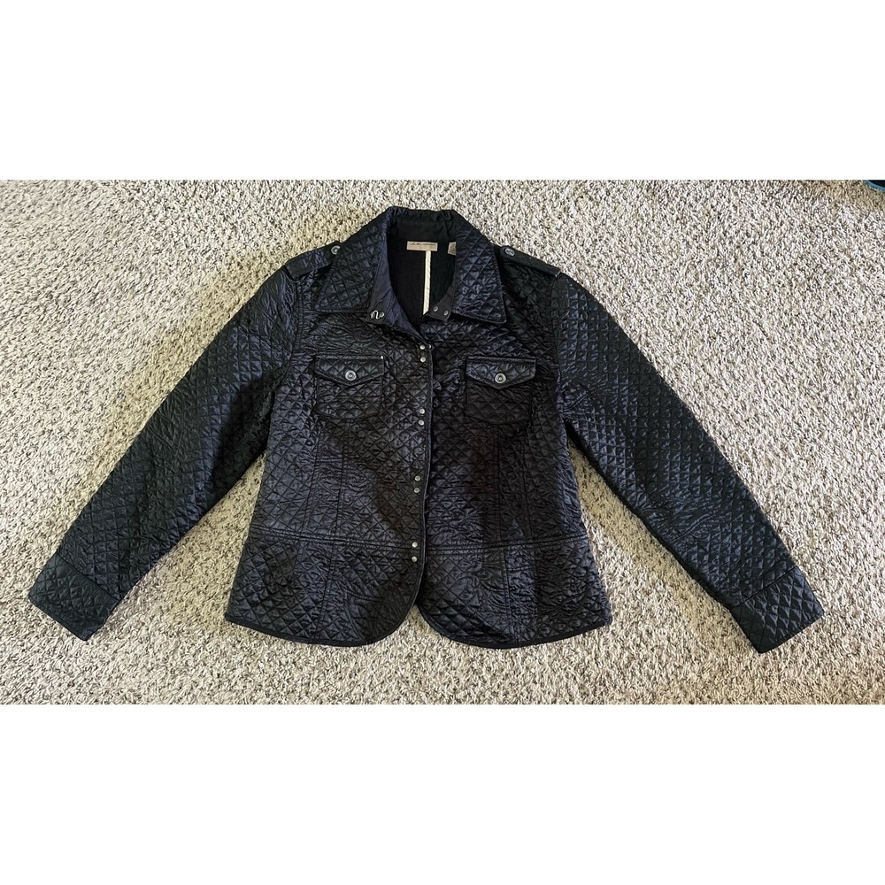 i.e relaxed Women's Black Quilted‎ Blazer with peplum decorative lacks Size XL
